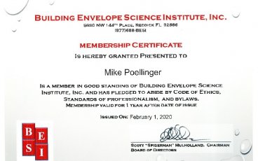Certified member of Building Envelope Science Institute