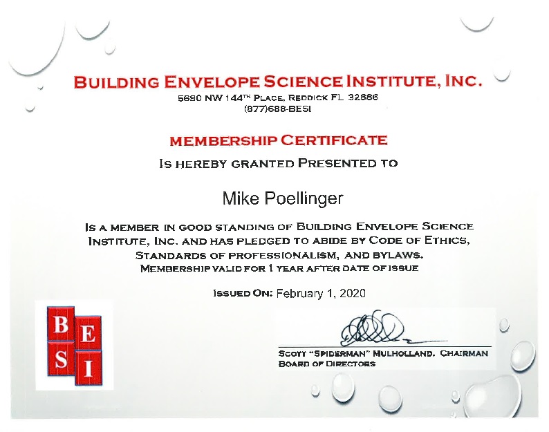 Certified member of Building Envelope Science Institute